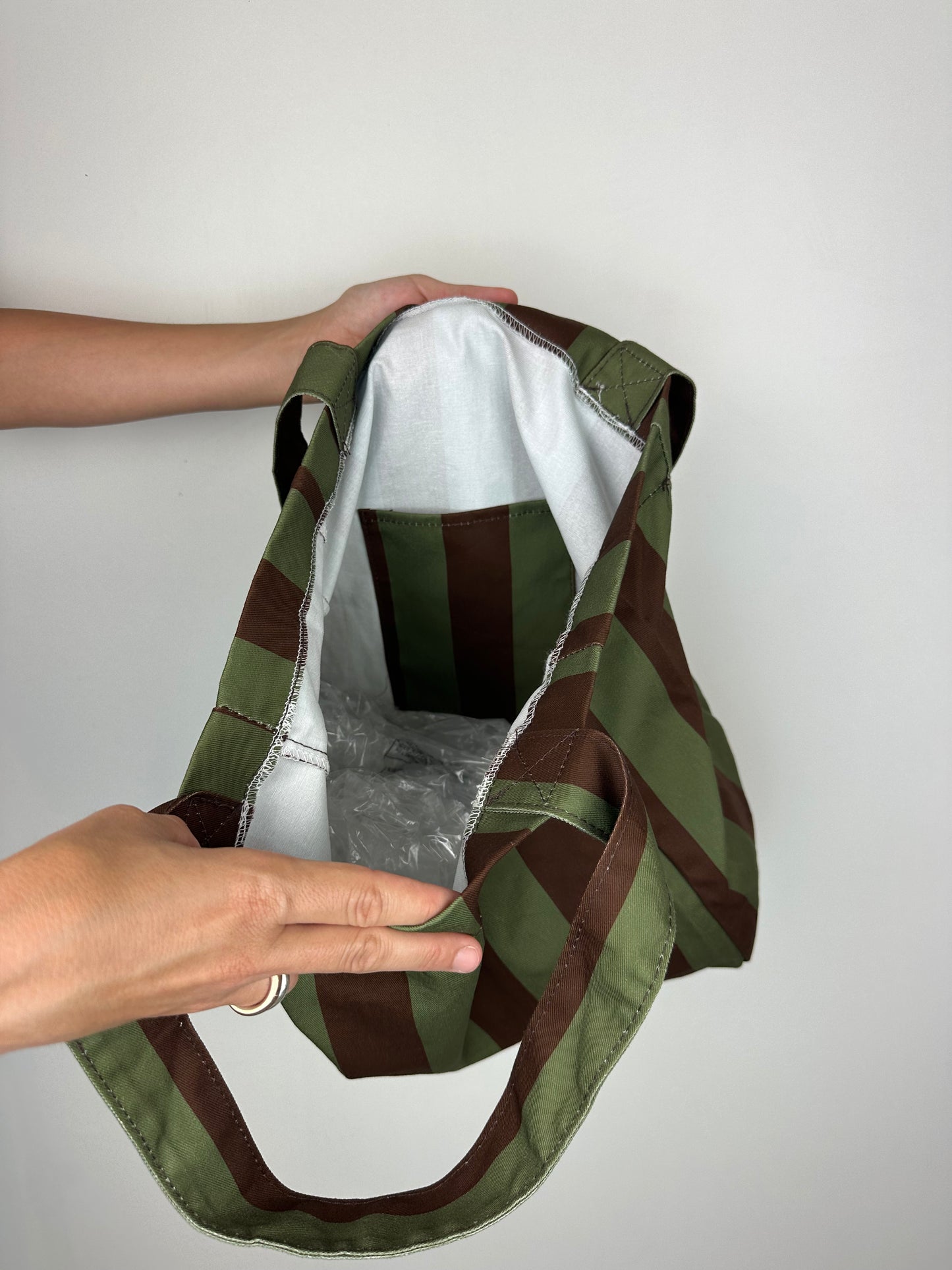 TOTE BAG RIGHE VERDE|MARRONE