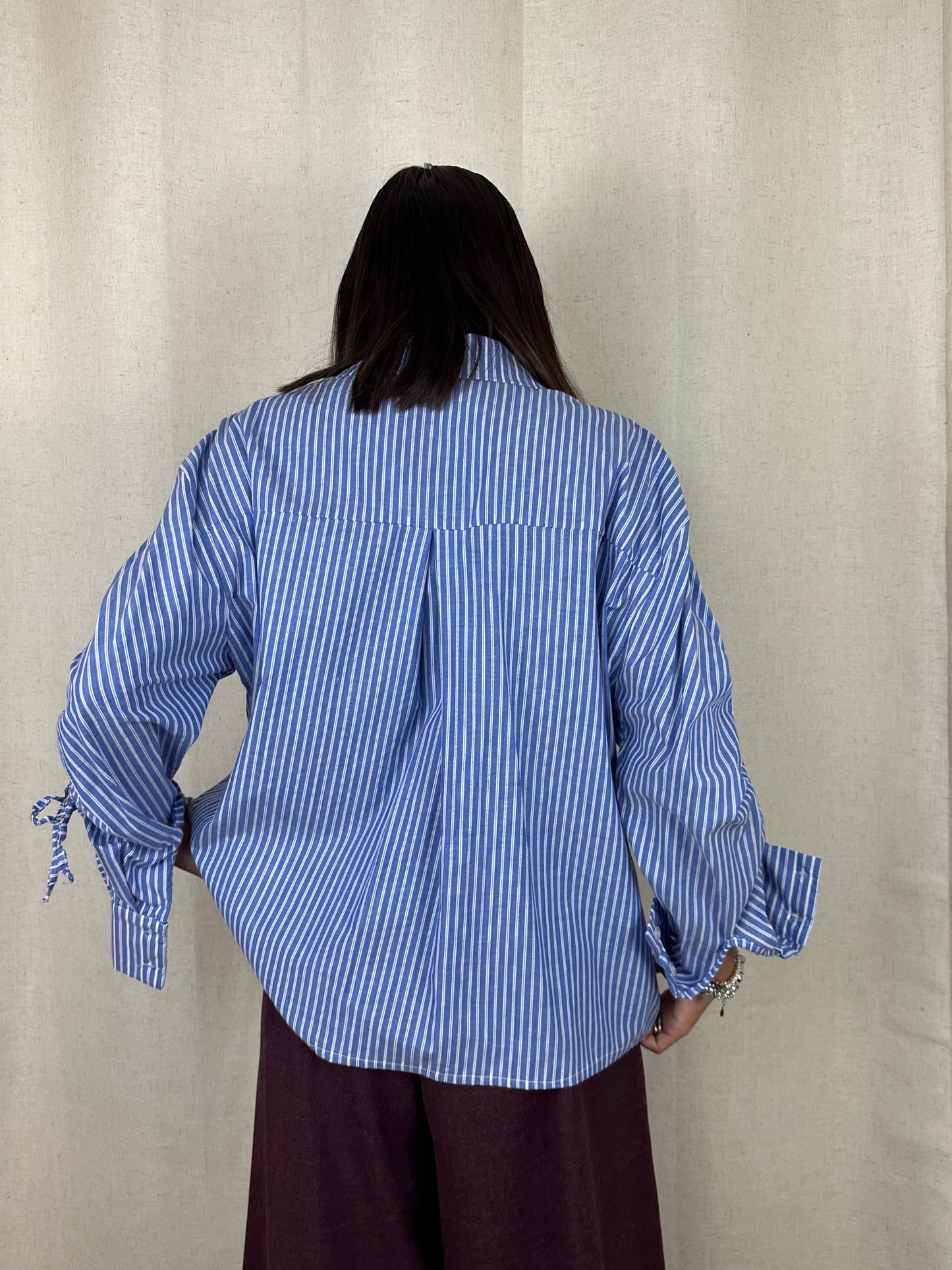 CAMICIA RIGHE MANICA ARRICCIATA