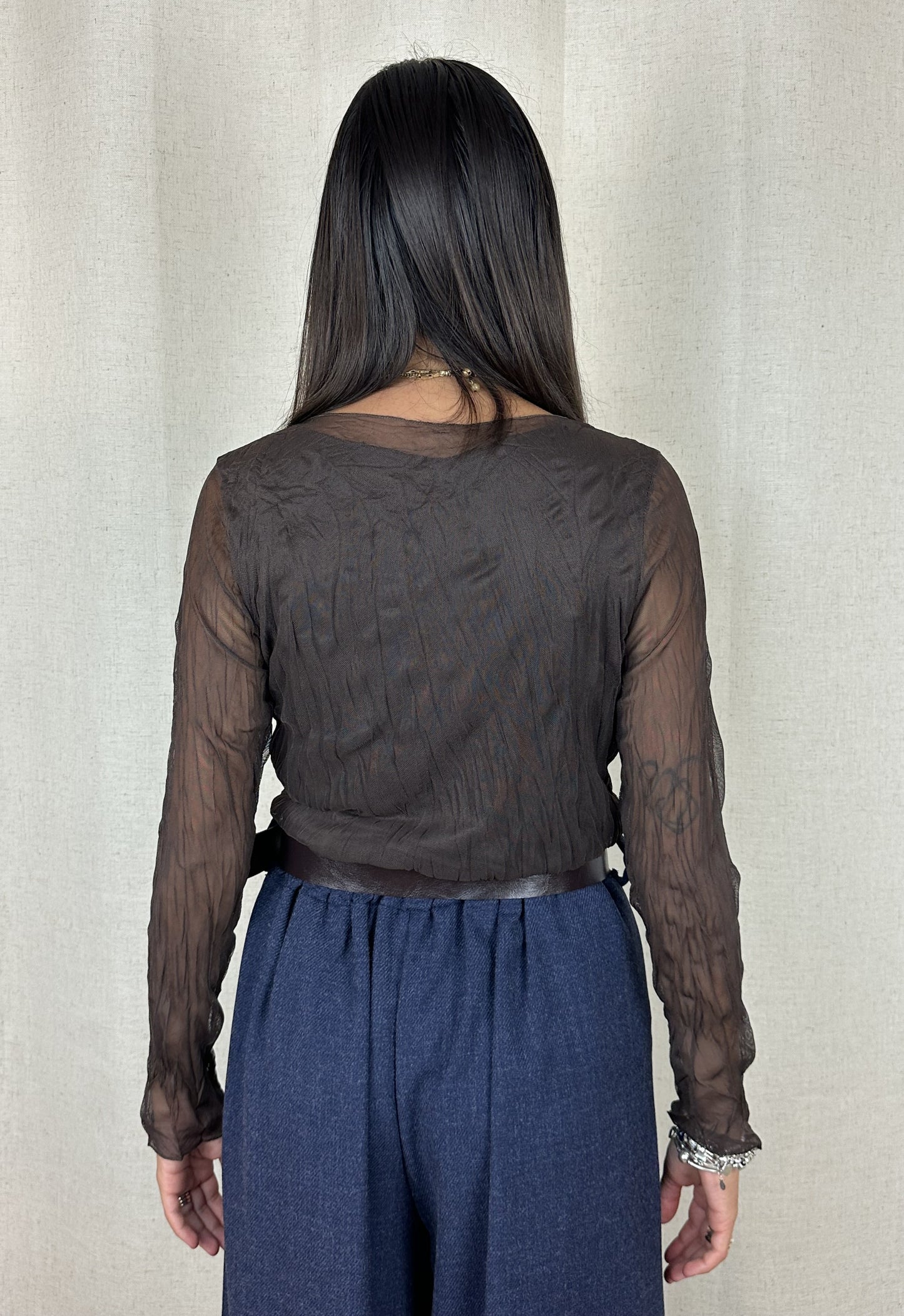 MAGLIA MARRONE SEMITRASPARENTE