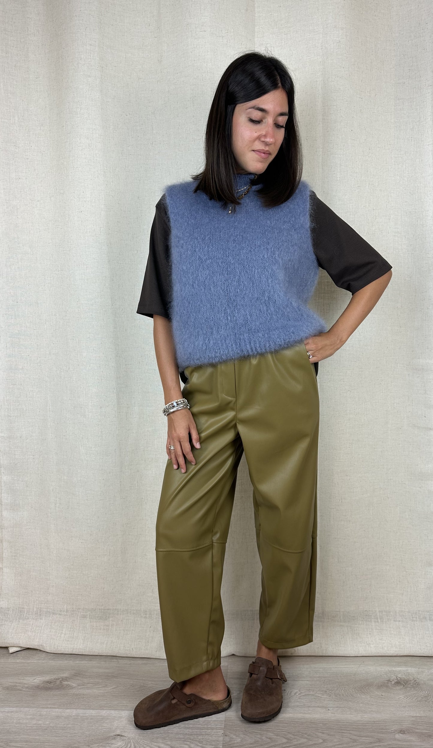 PANTALONE ECOPELLE VERDE MUSCHIO