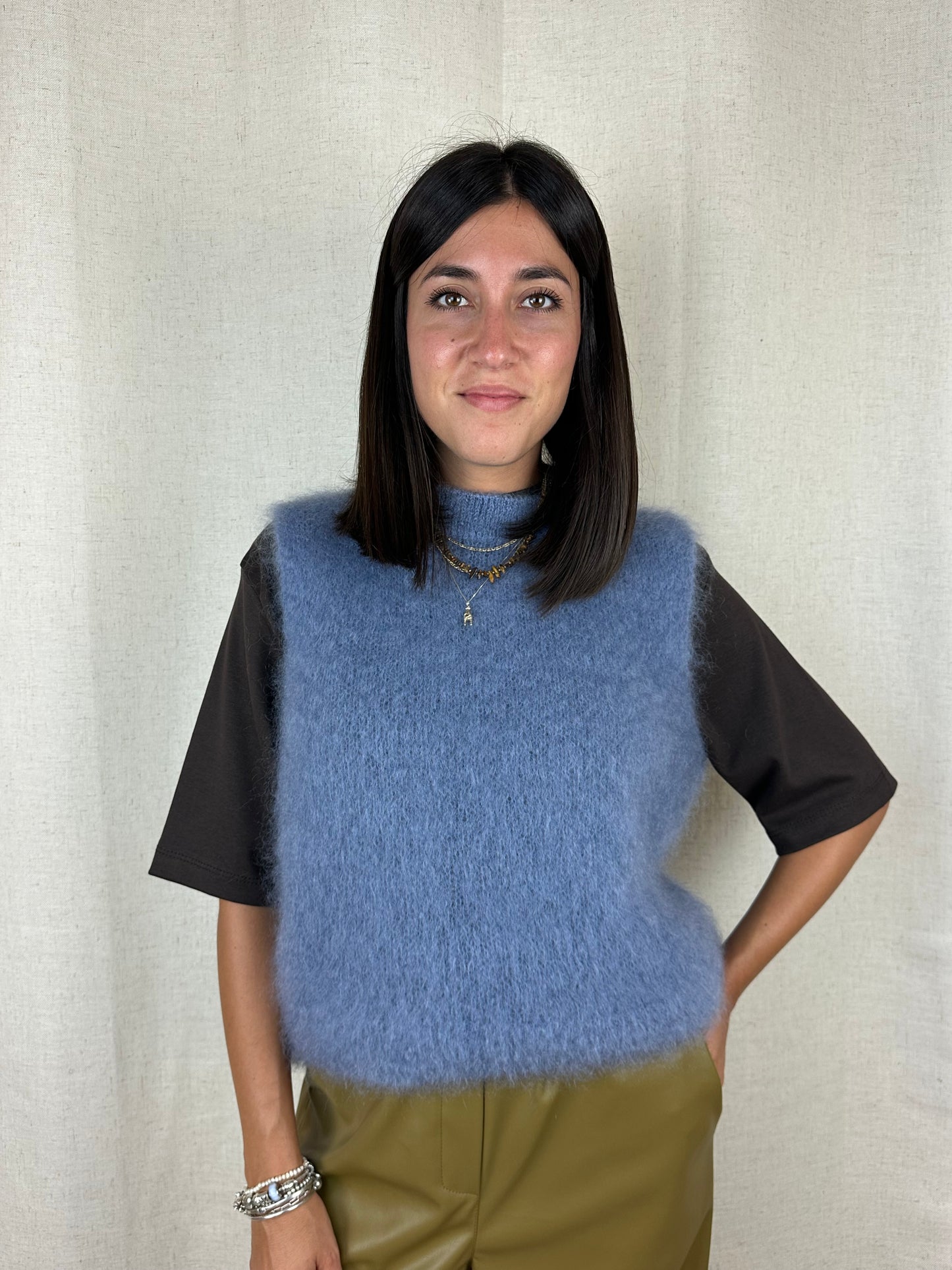 GILET IN LANA AZZURRO