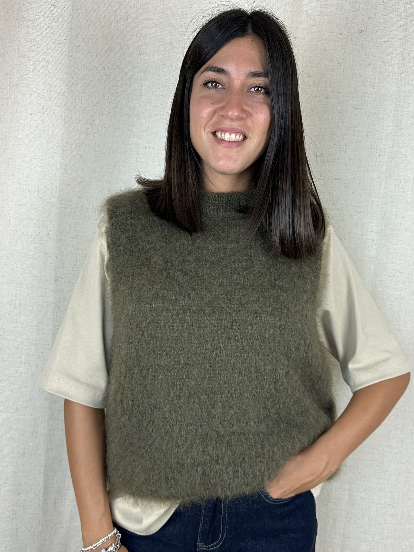 GILET IN LANA VERDE OLIVA