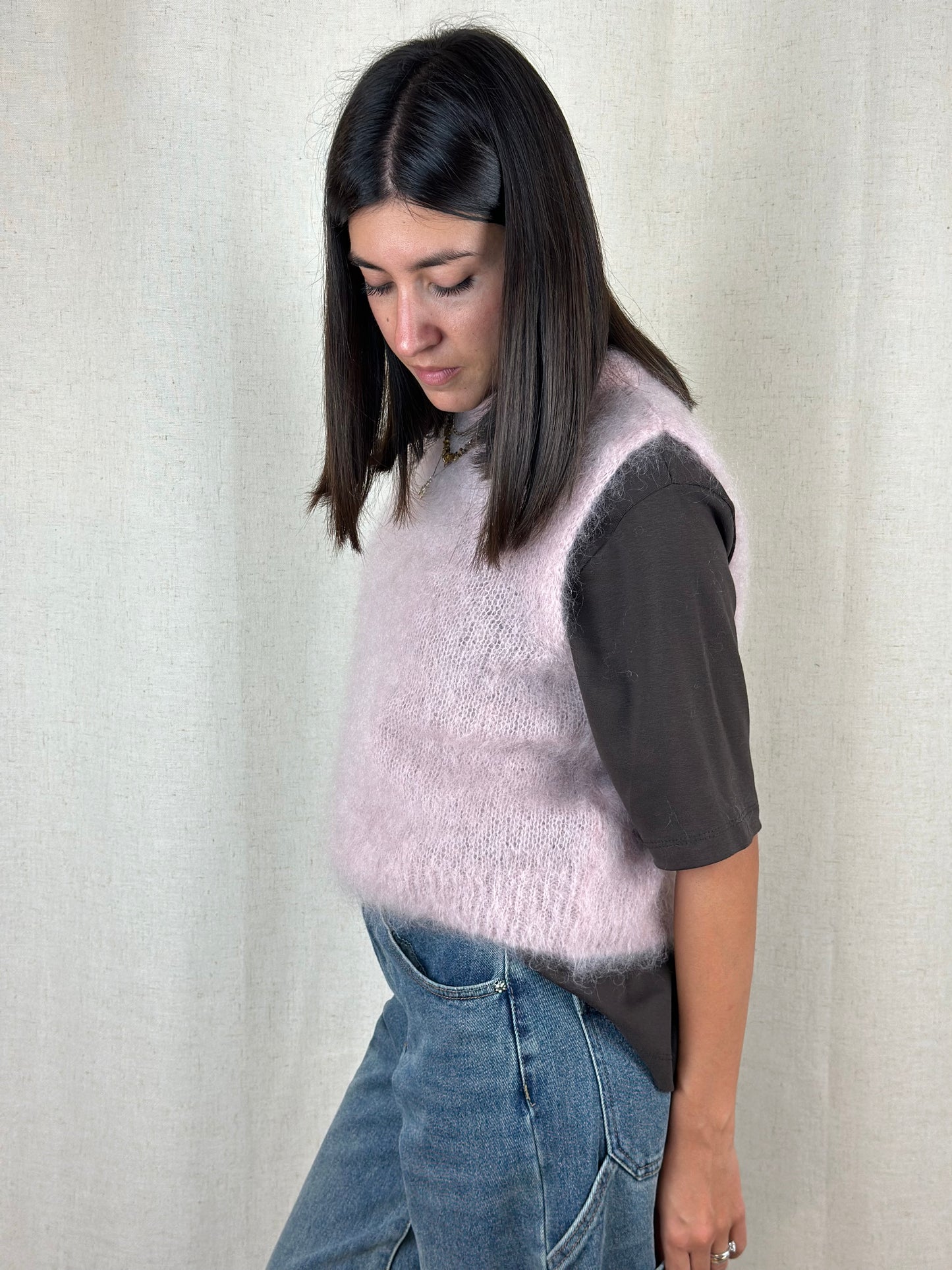 GILET IN LANA ROSA