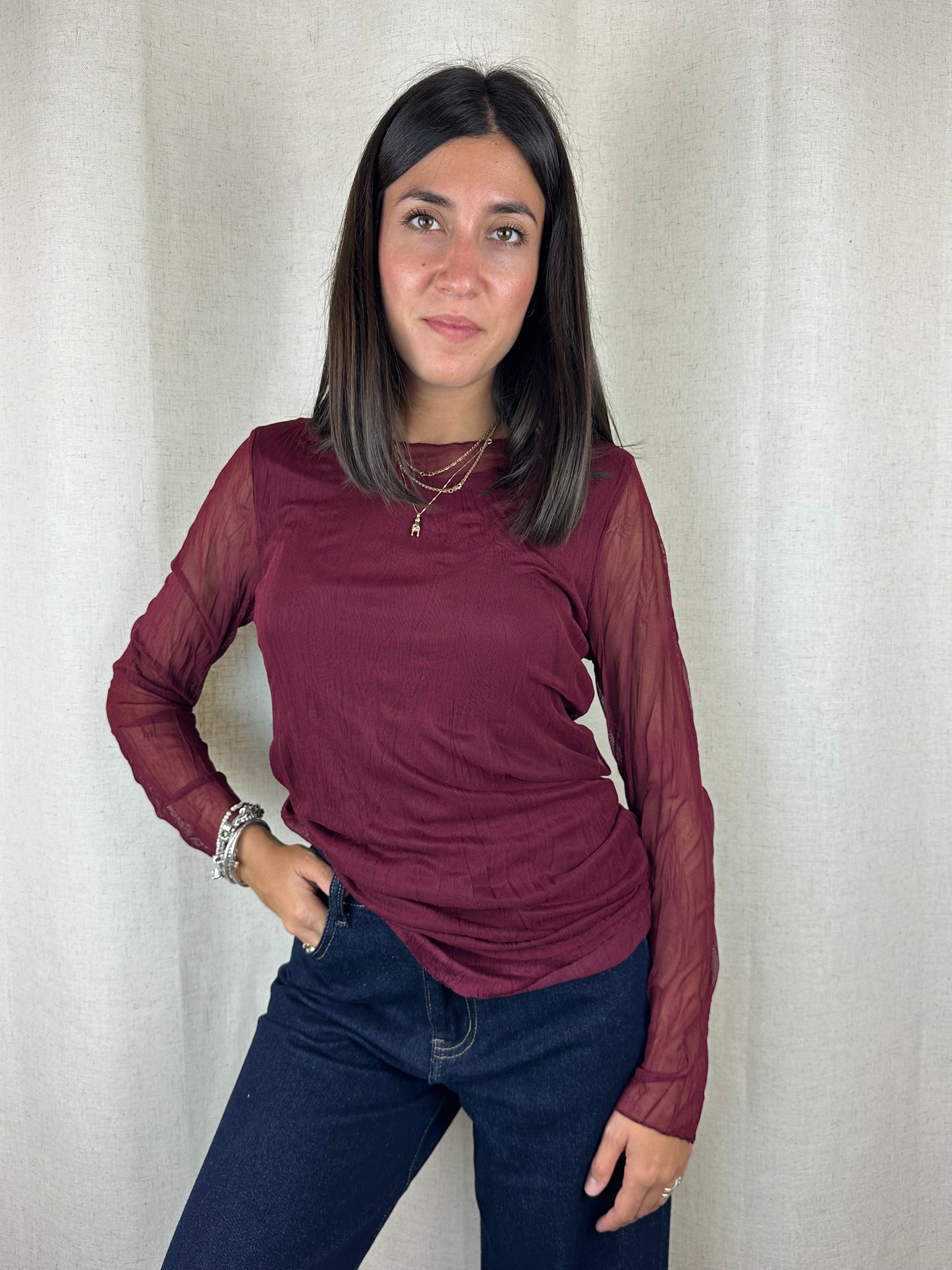 MAGLIA BORDEAUX SEMITRASPARENTE