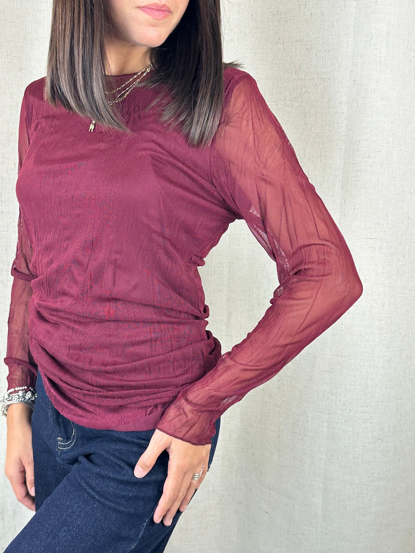 MAGLIA BORDEAUX SEMITRASPARENTE