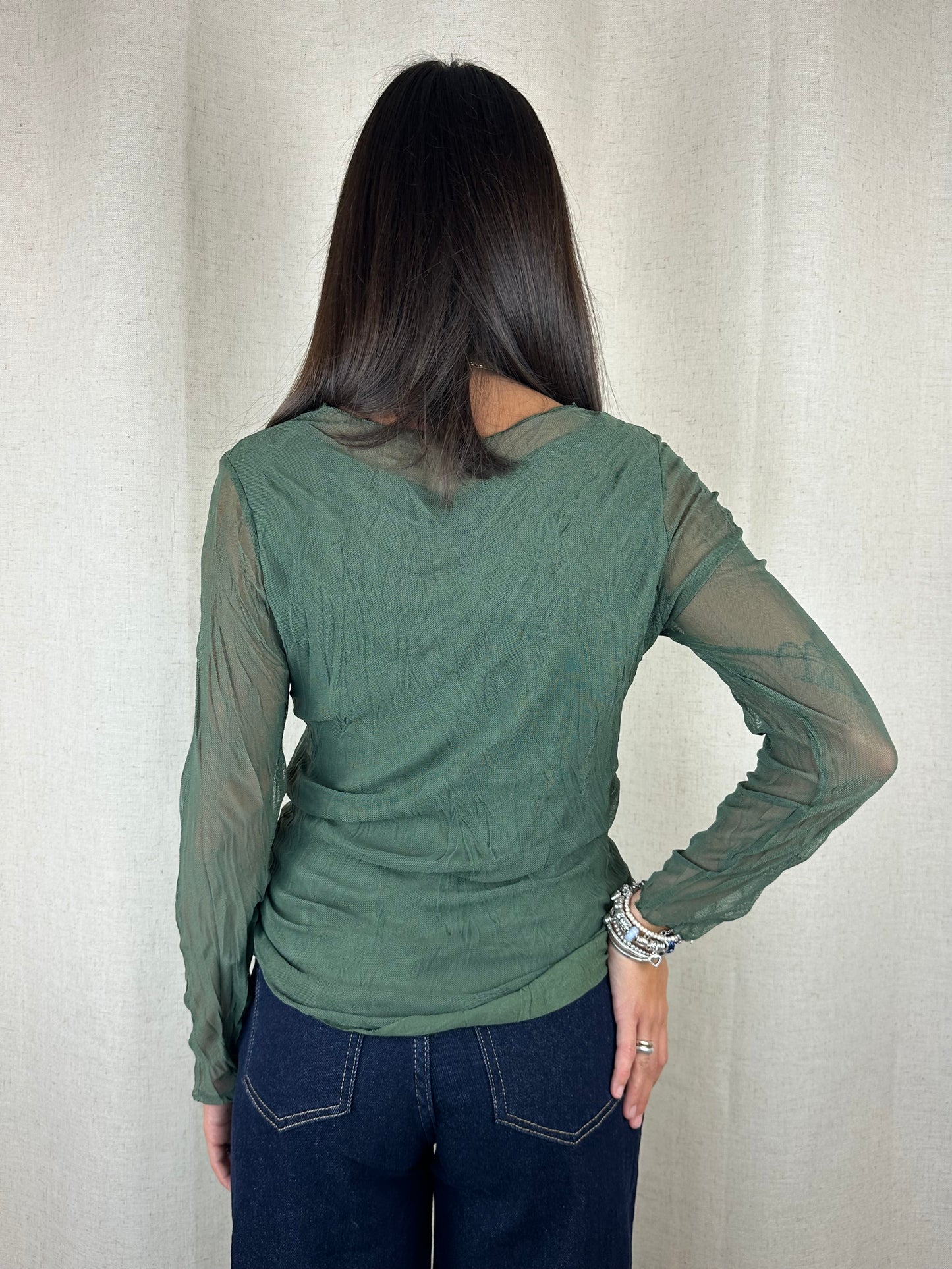 MAGLIA VERDE OLIVA SEMITRASPARENTE