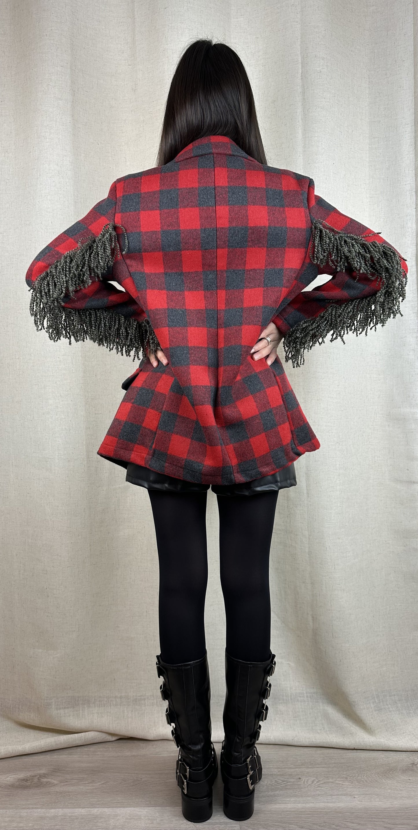 BLAZER QUADRI CON FRANGE