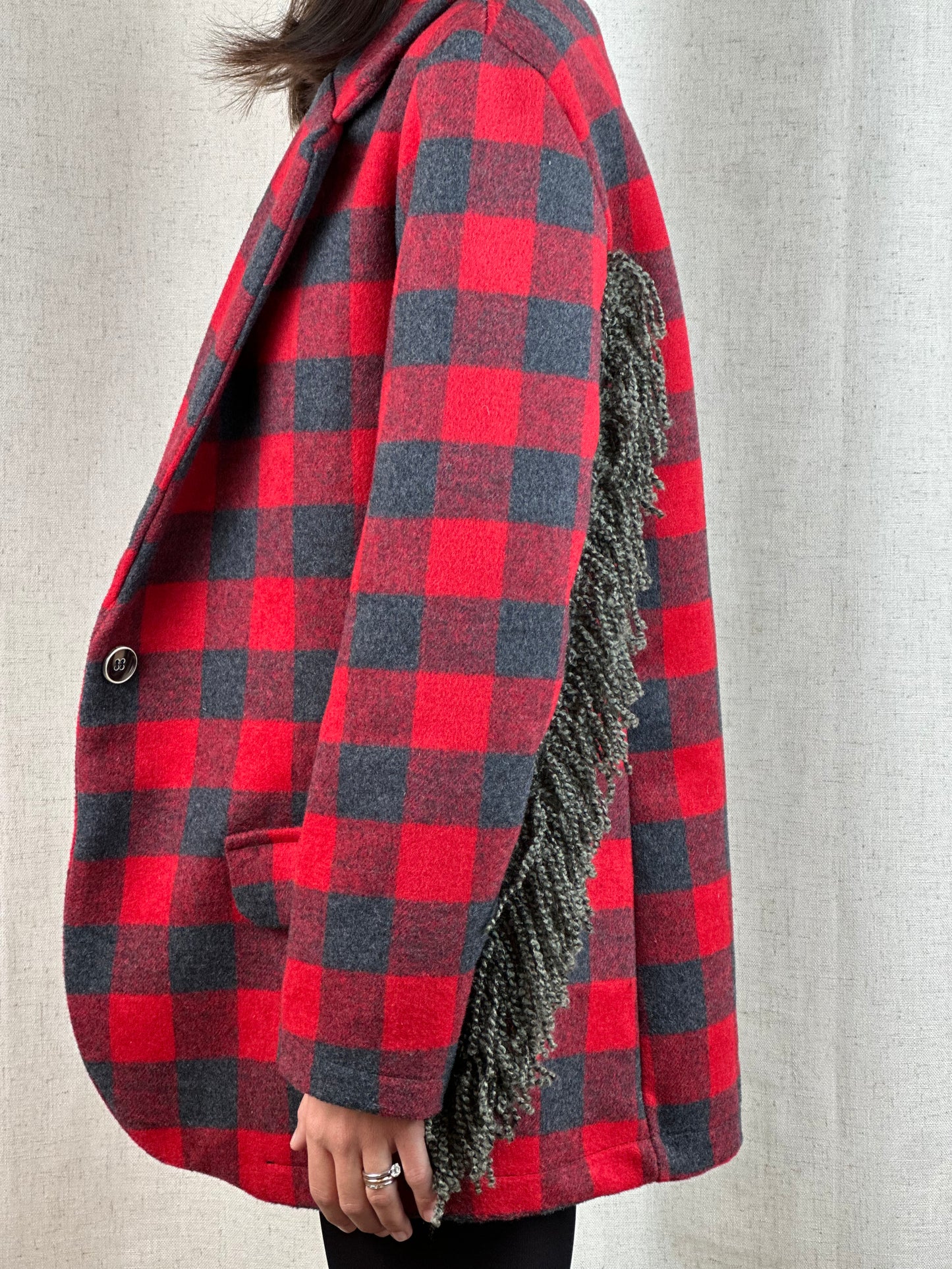 BLAZER QUADRI CON FRANGE
