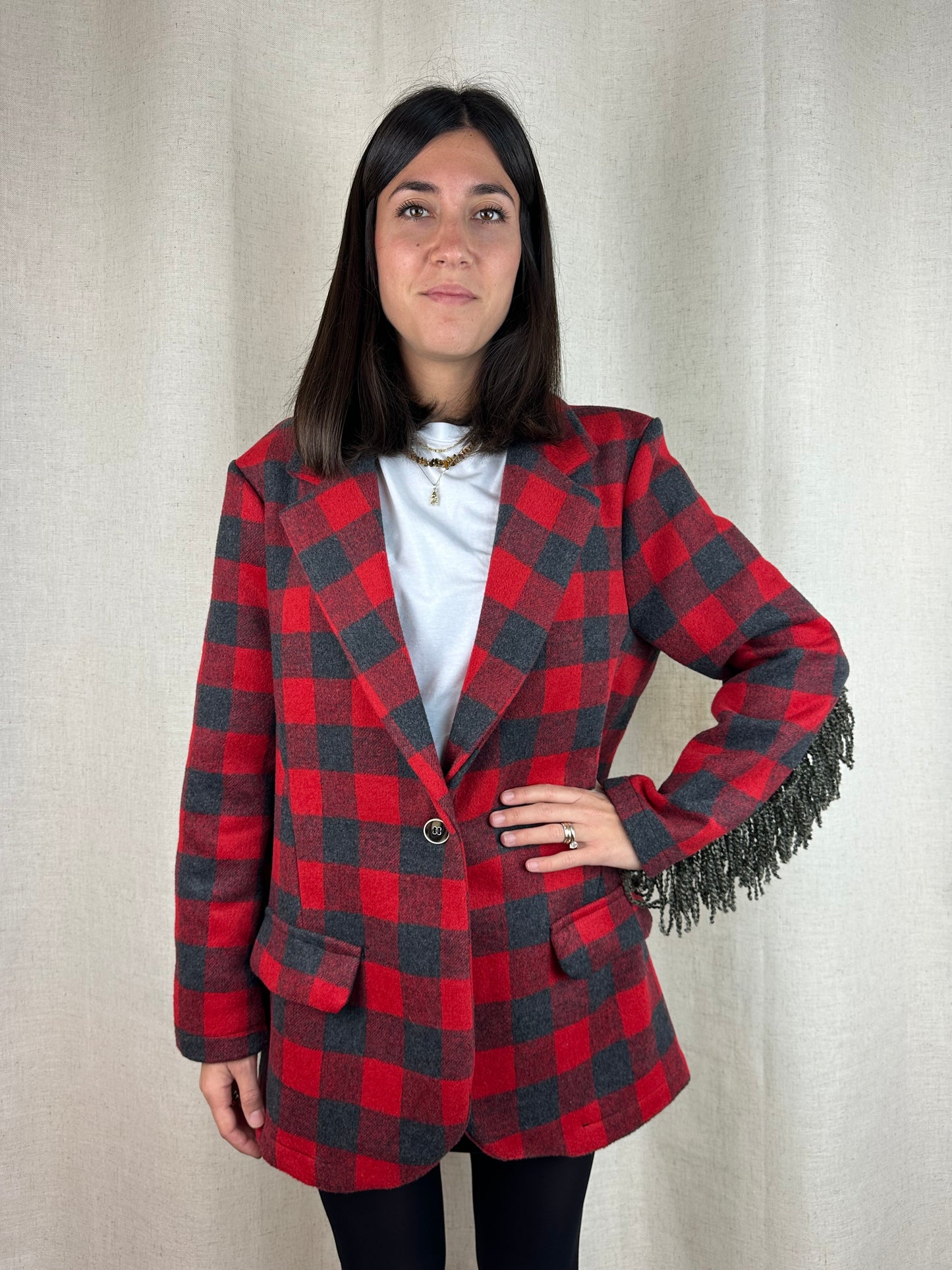 BLAZER QUADRI CON FRANGE