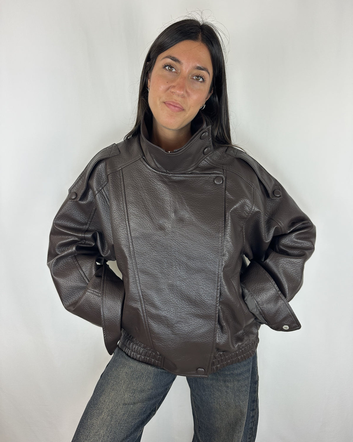 GIACCA BOMBER ECOPELLE MARRONE