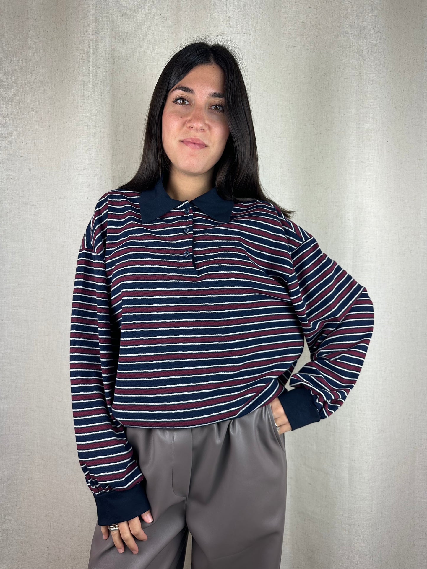 POLO RIGHE BLU E BORDEAUX