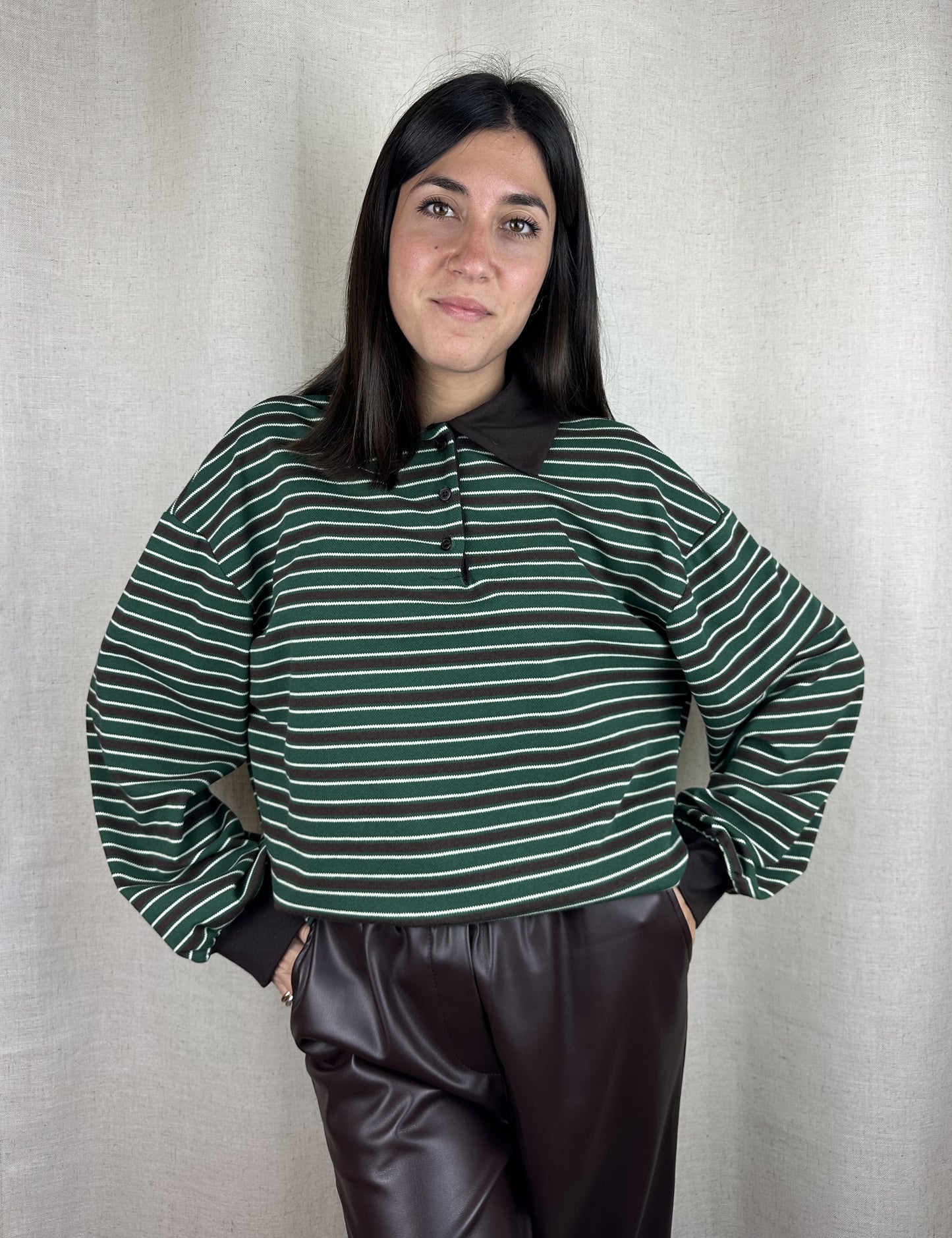 POLO RIGHE MARRONE E VERDE