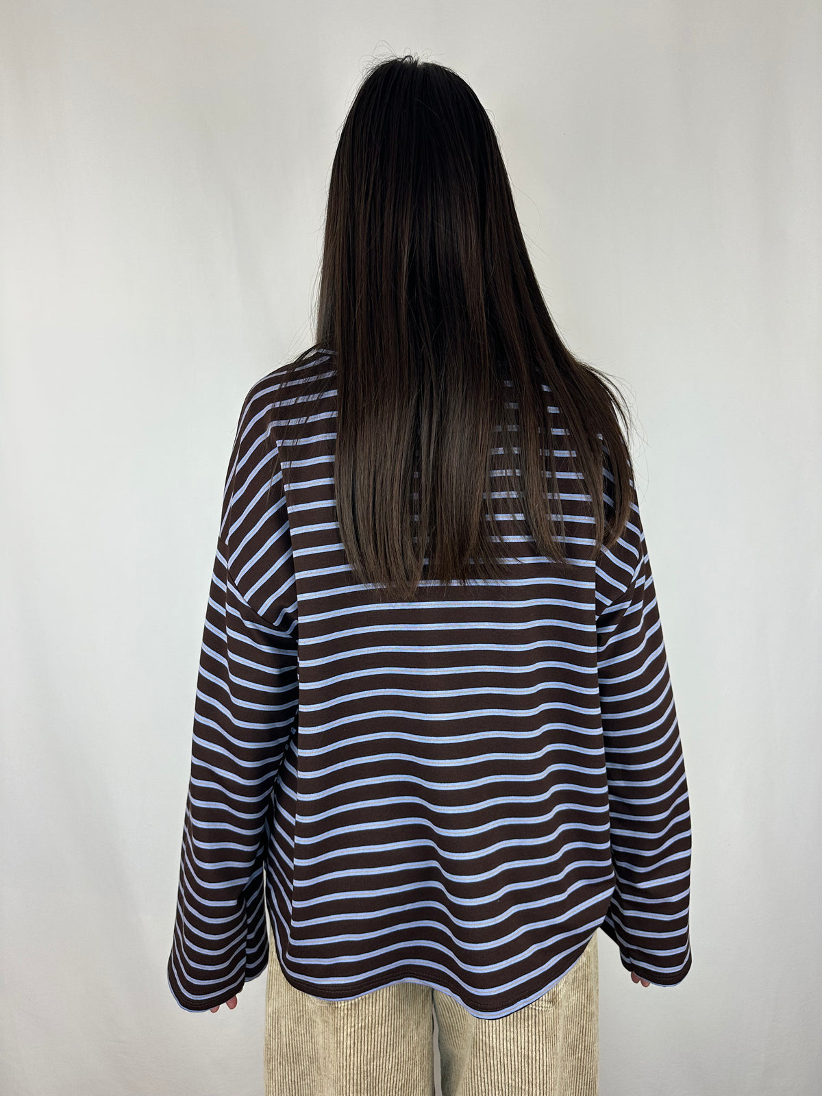 MAGLIA RIGHE MANICA SVASATA AZZURRO|MARRONE
