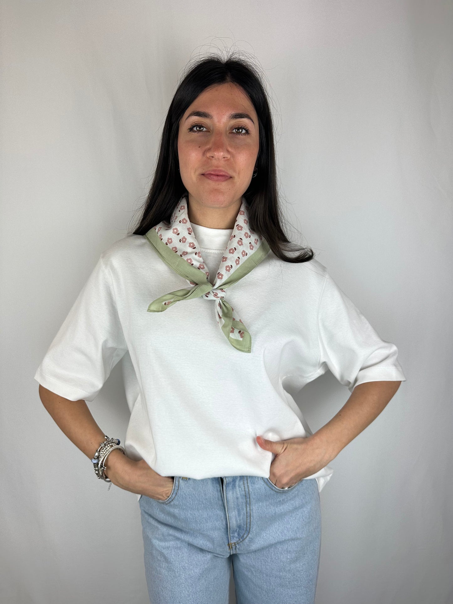 FOULARD|BANDANA FIORI ROSA E VERDE