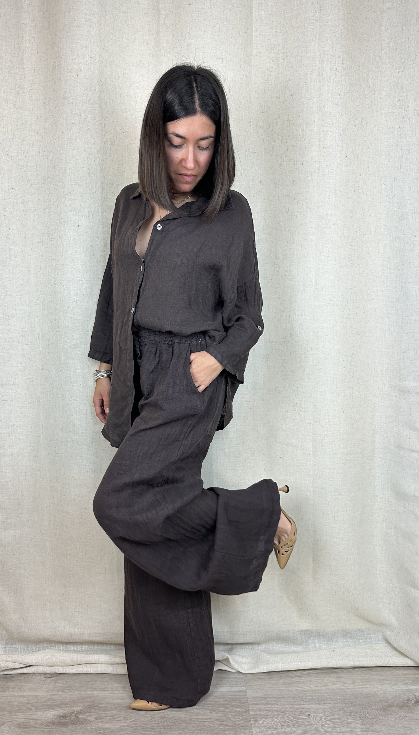 CAMICIA MARRONE LINO