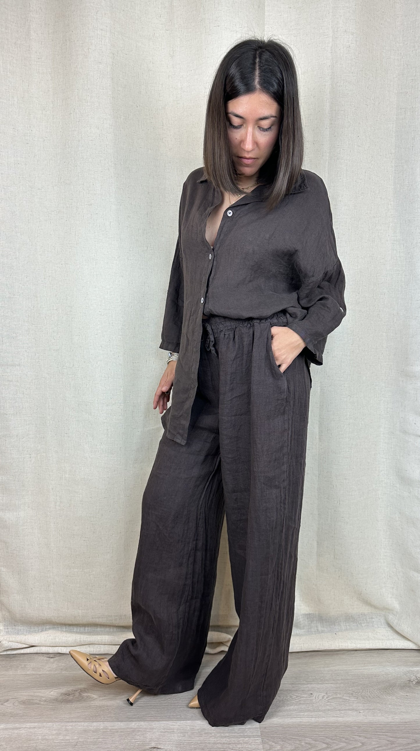 CAMICIA MARRONE LINO