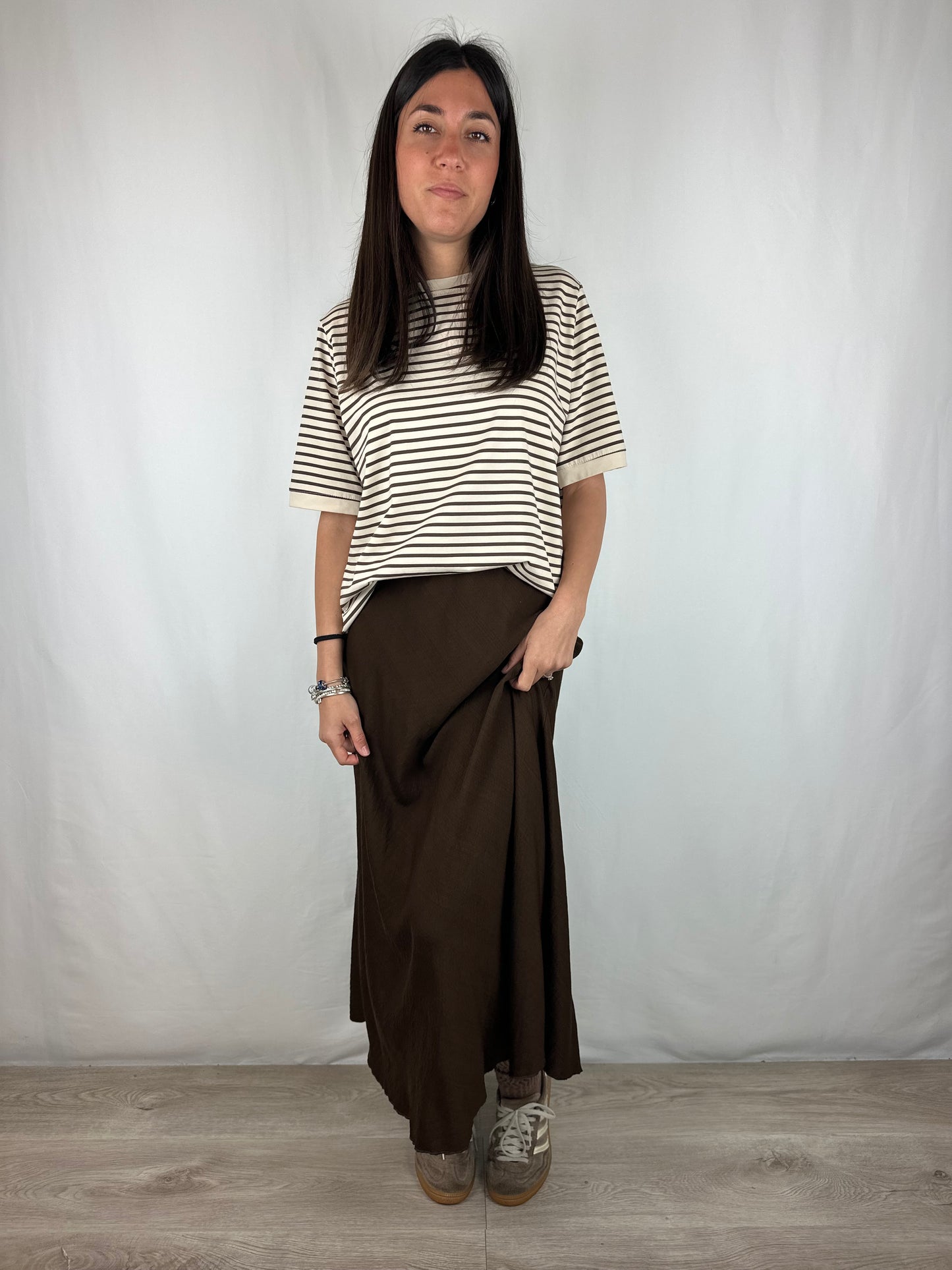 T-SHIRT RIGHE MARRONE