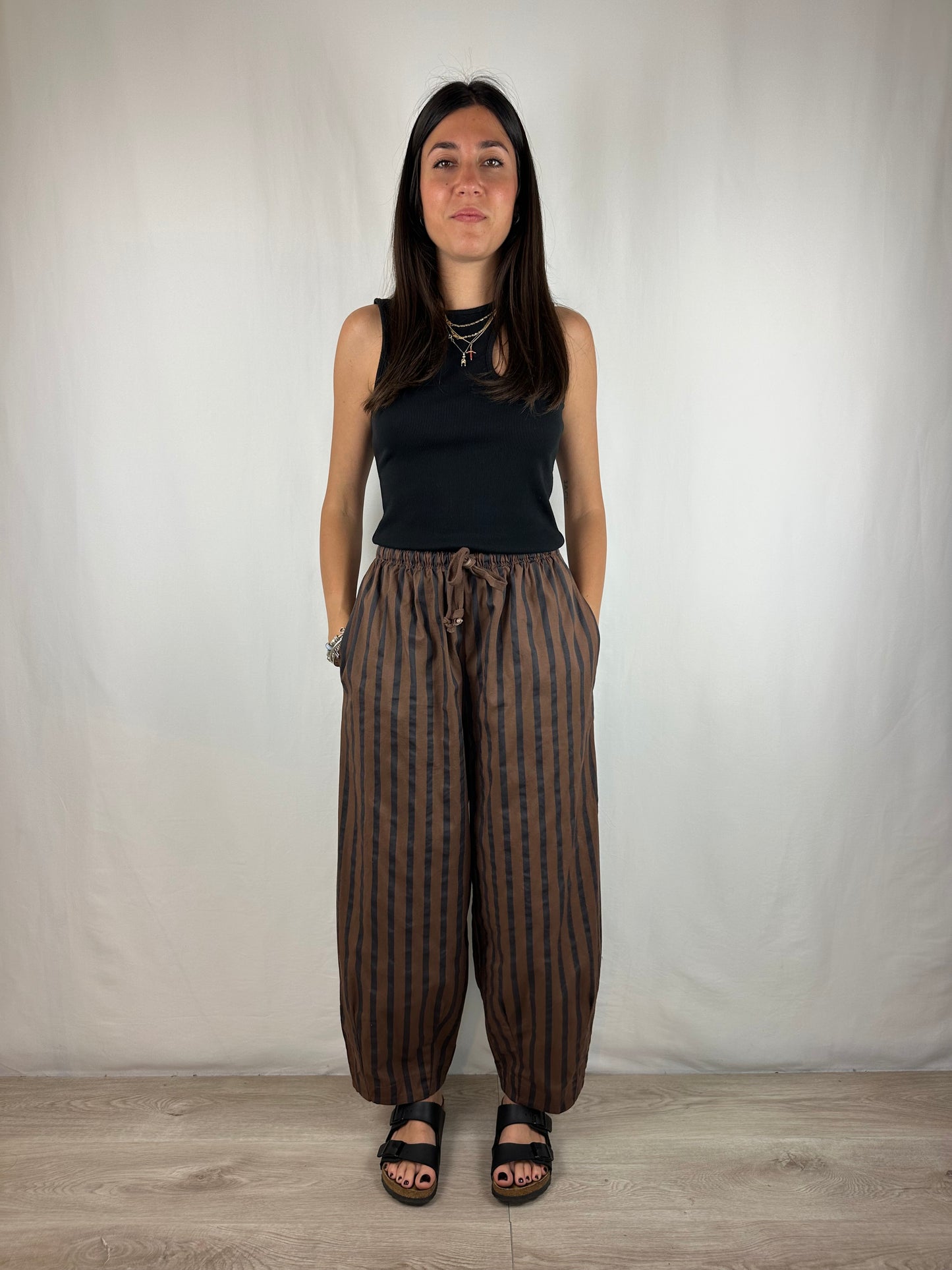 PANTALONE RIGHE MARRONE|NERO