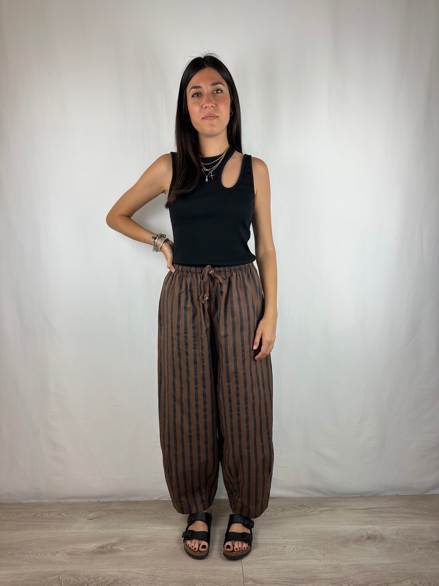 PANTALONE RIGHE MARRONE|NERO