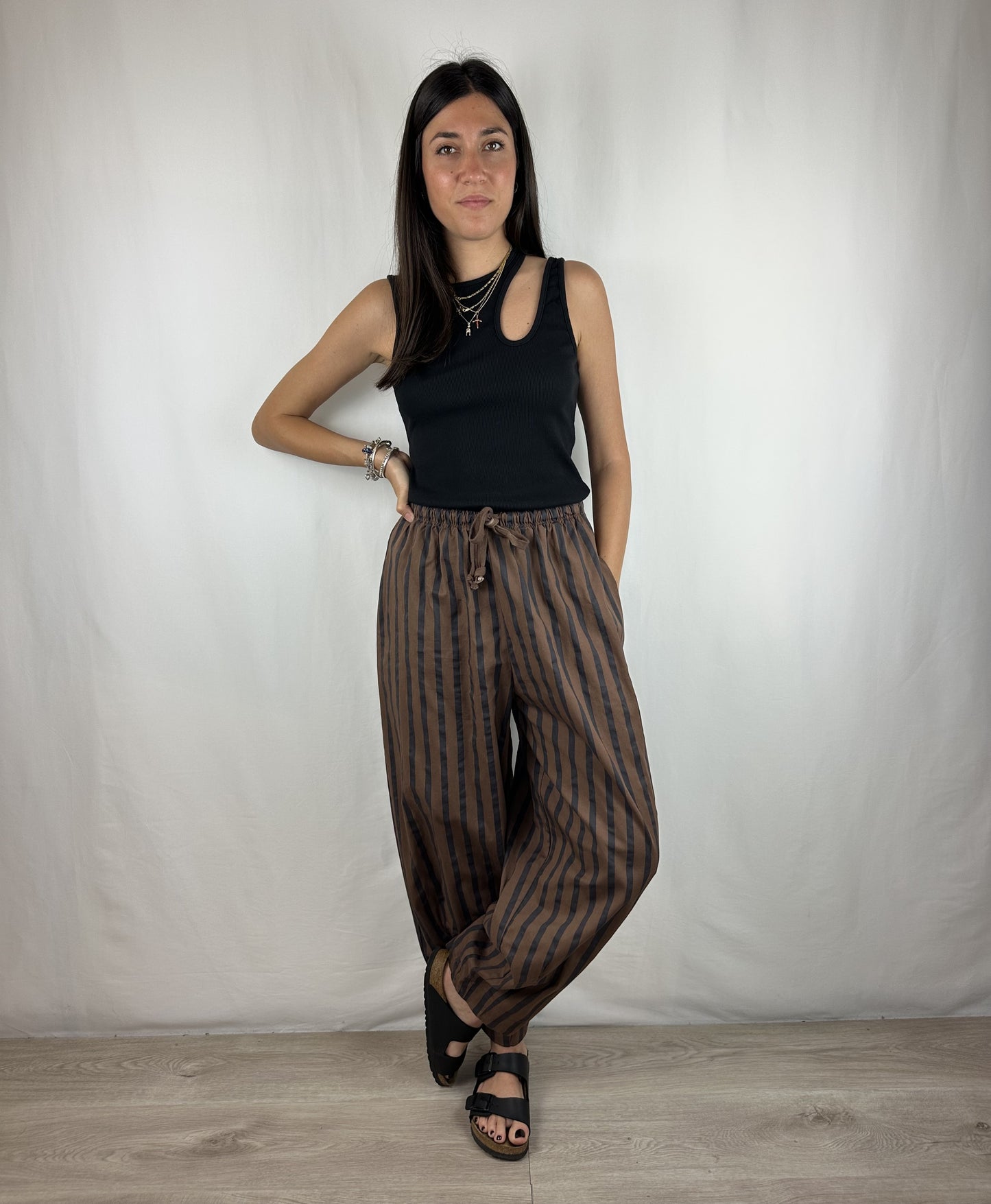 PANTALONE RIGHE MARRONE|NERO