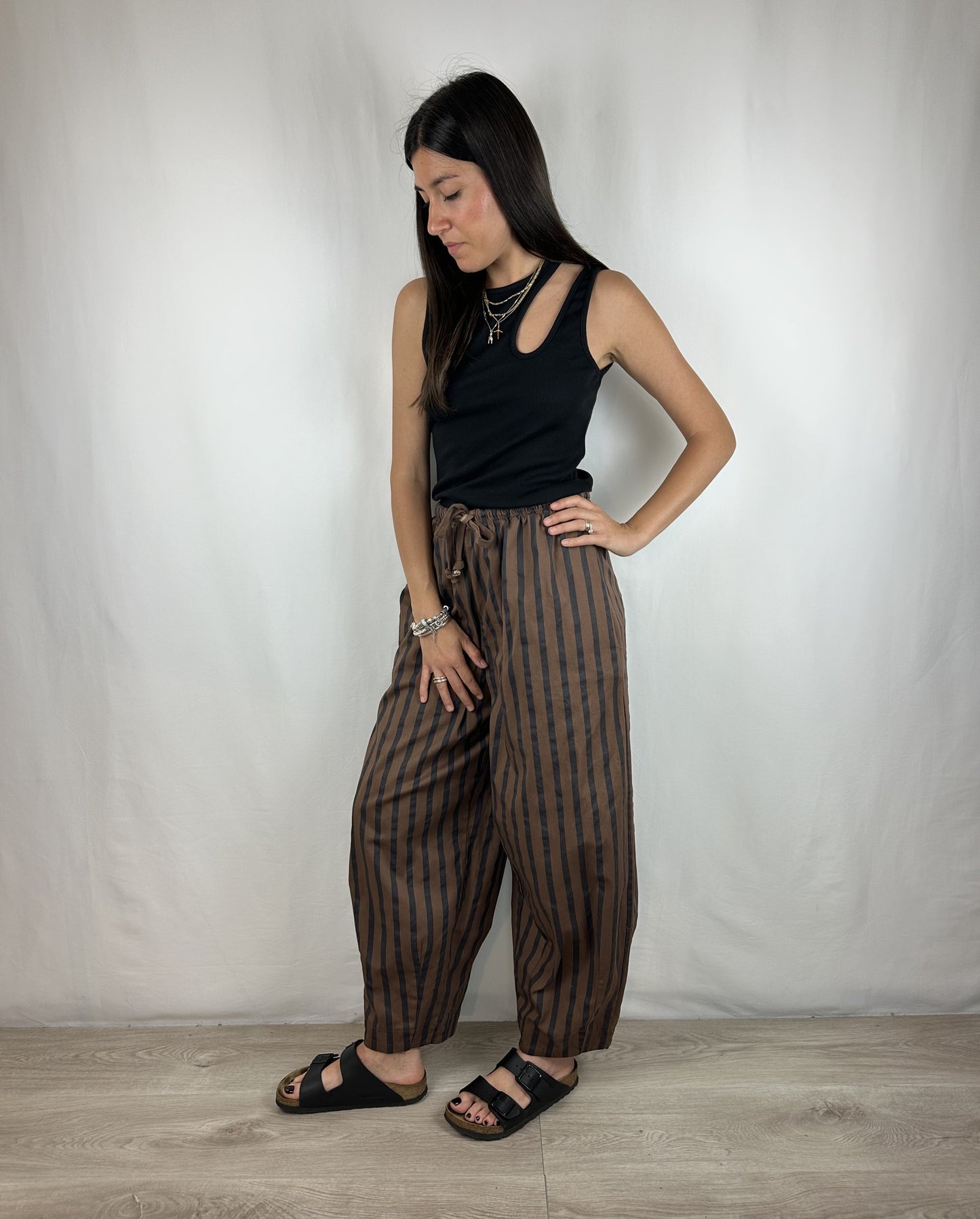 PANTALONE RIGHE MARRONE|NERO