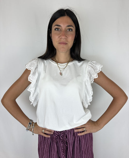 T-SHIRT BIANCA MANICA SANGALLO