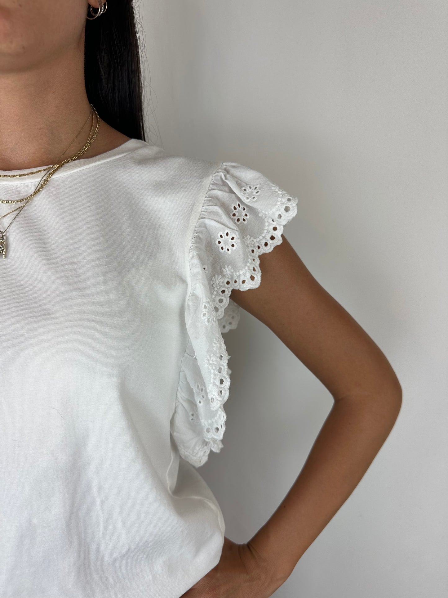 T-SHIRT BIANCA MANICA SANGALLO