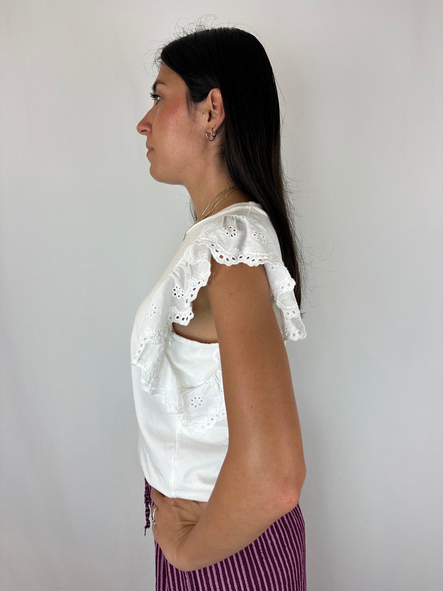 T-SHIRT BIANCA MANICA SANGALLO