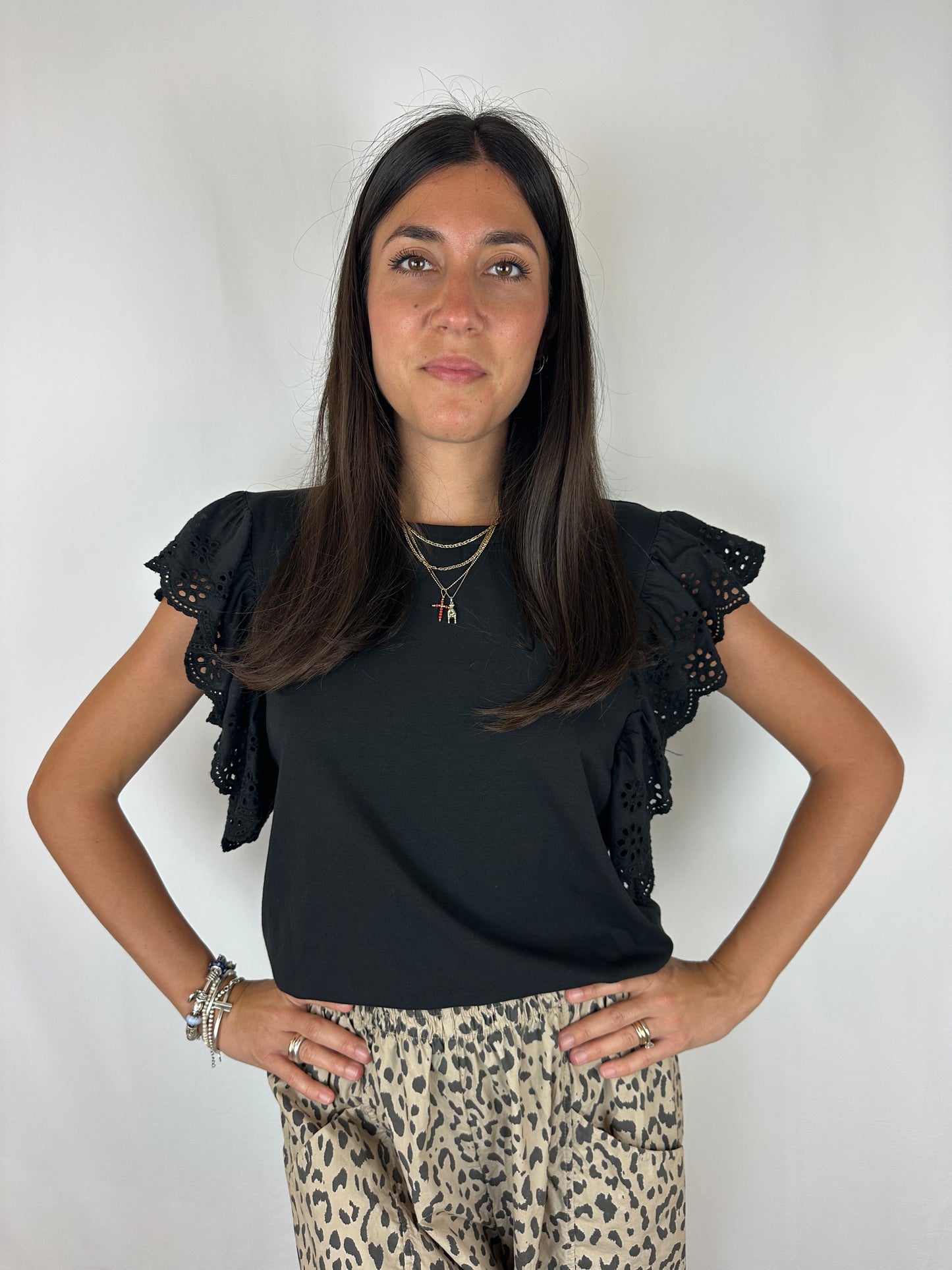 T-SHIRT NERA MANICA SANGALLO