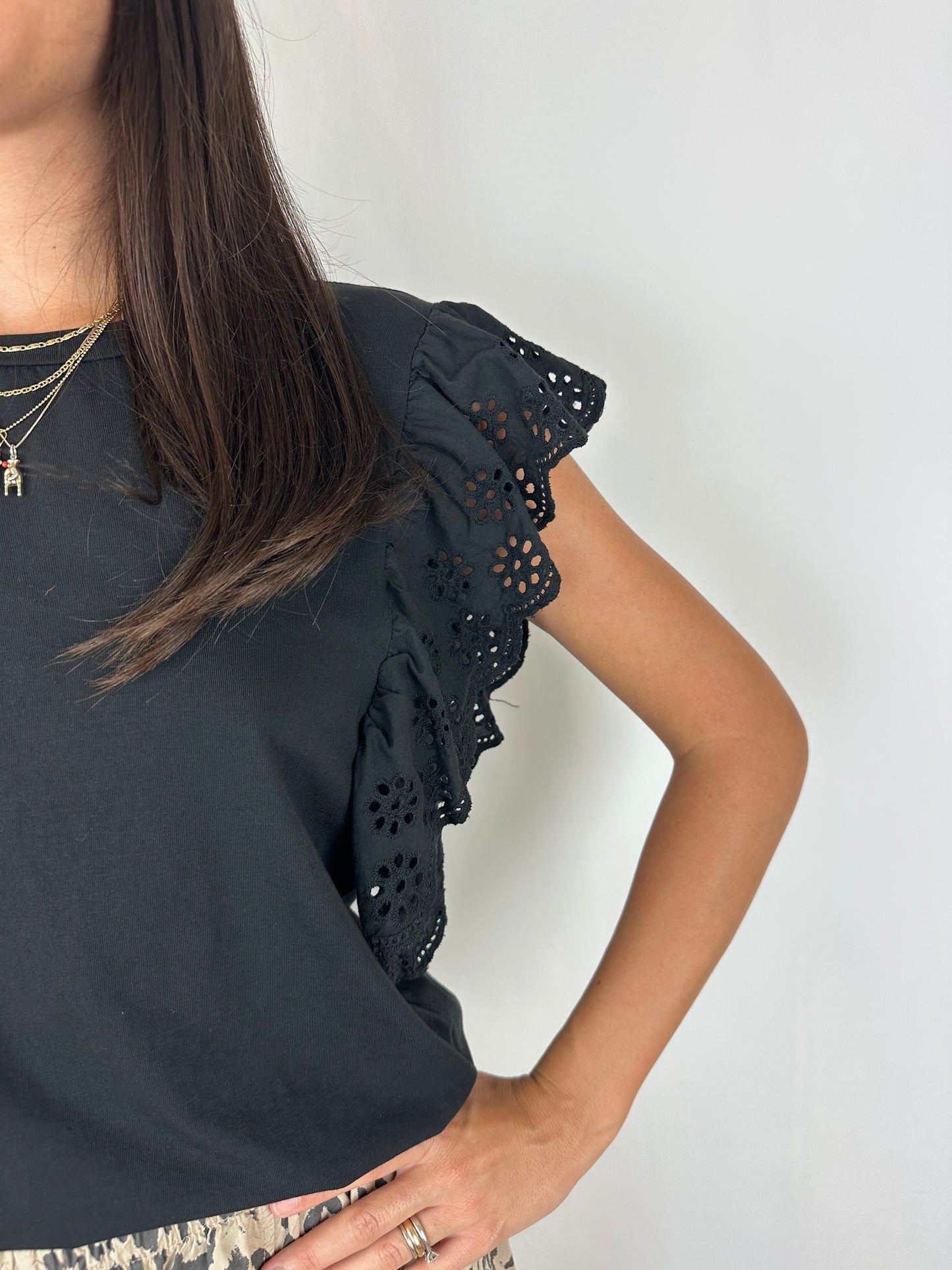 T-SHIRT NERA MANICA SANGALLO