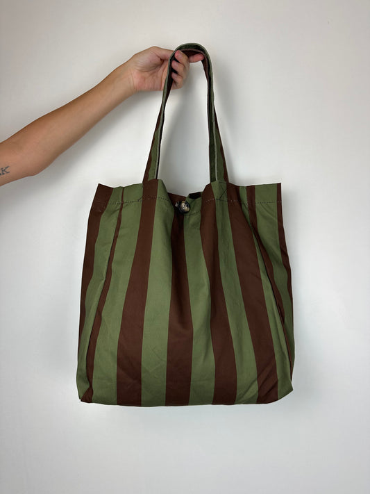 TOTE BAG RIGHE VERDE|MARRONE