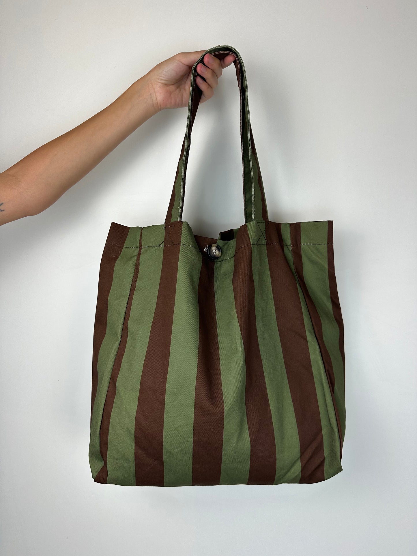 TOTE BAG RIGHE VERDE|MARRONE