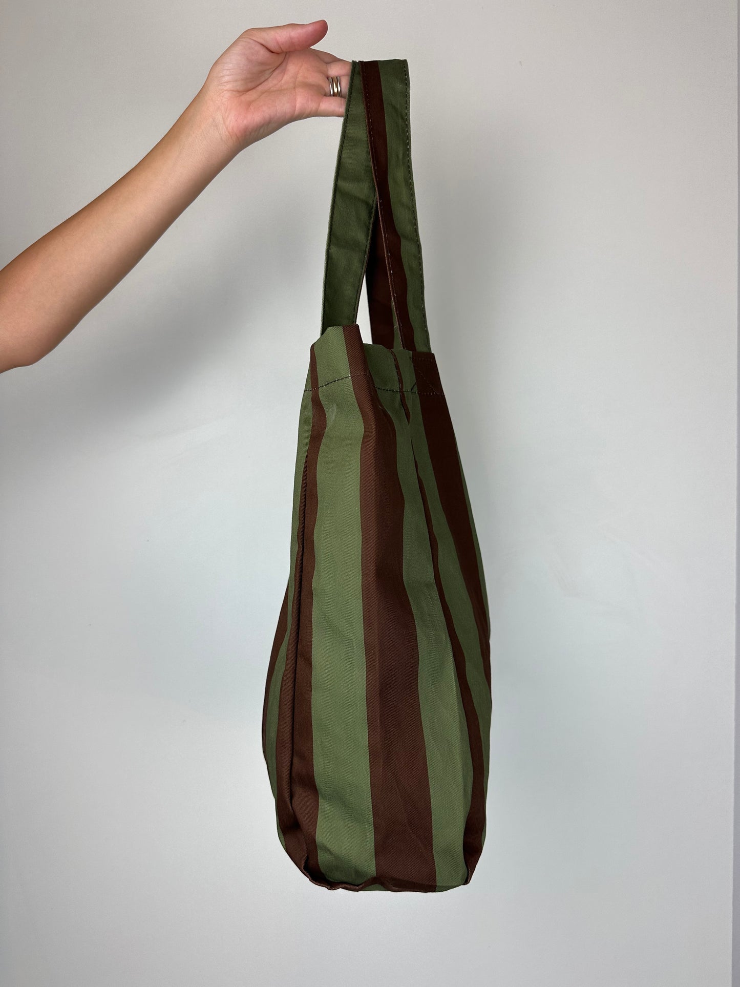 TOTE BAG RIGHE VERDE|MARRONE