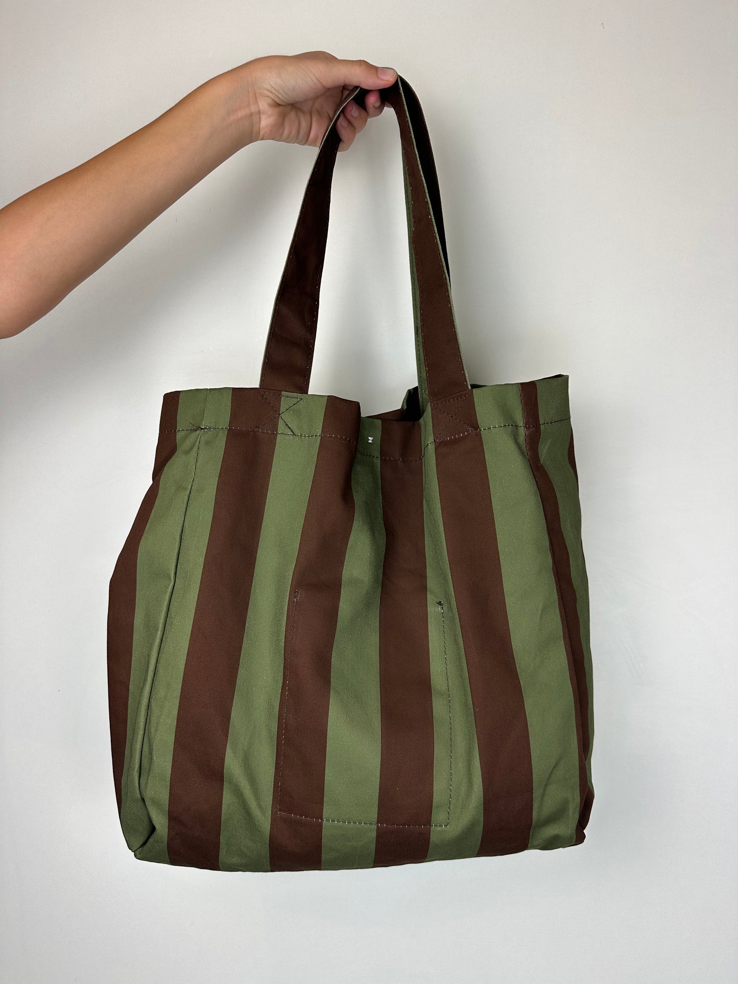 TOTE BAG RIGHE VERDE|MARRONE