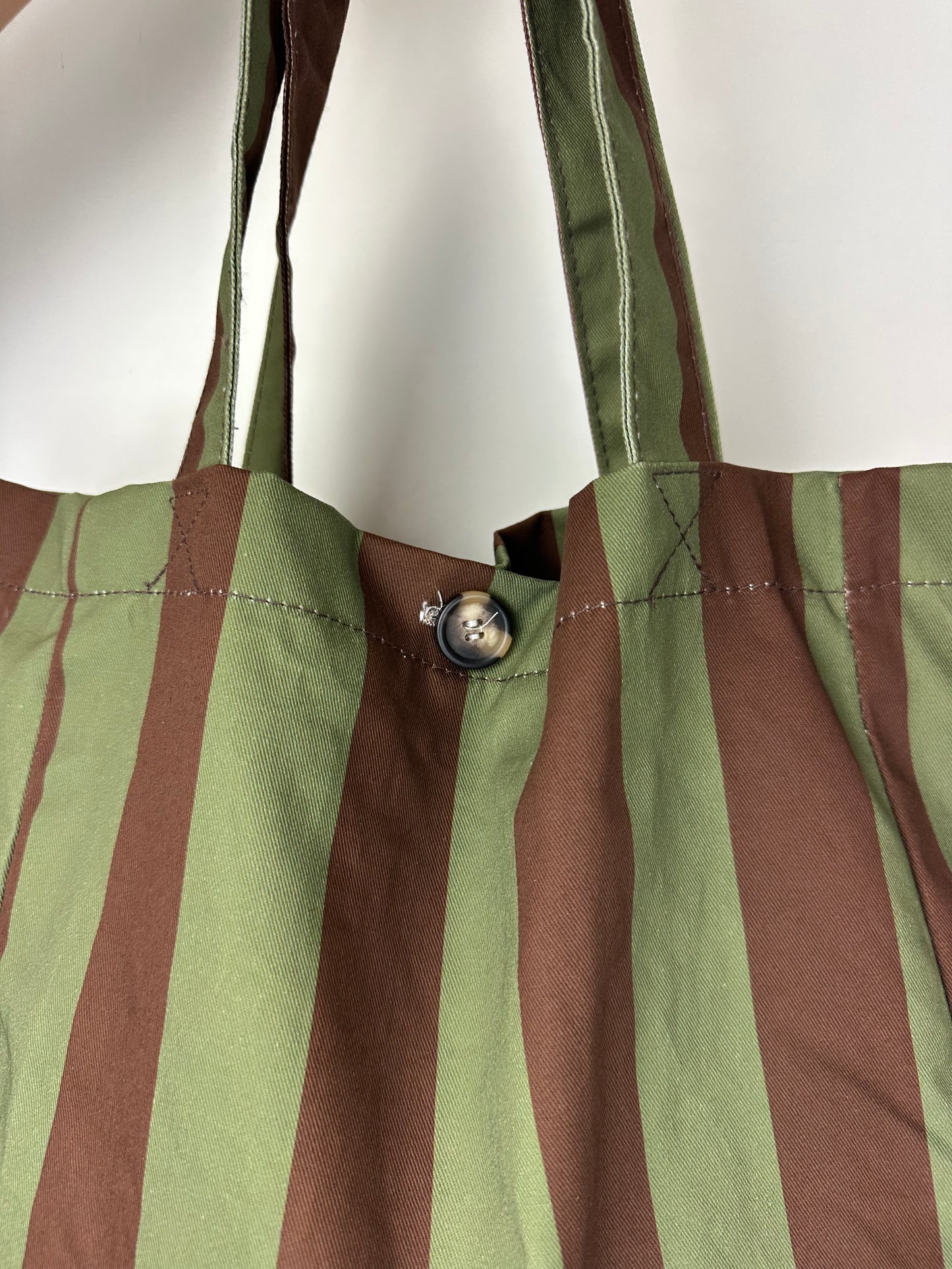 TOTE BAG RIGHE VERDE|MARRONE
