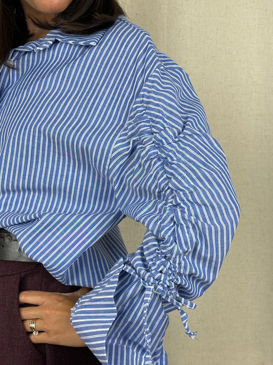CAMICIA RIGHE MANICA ARRICCIATA