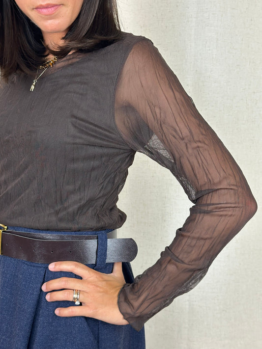 MAGLIA MARRONE SEMITRASPARENTE