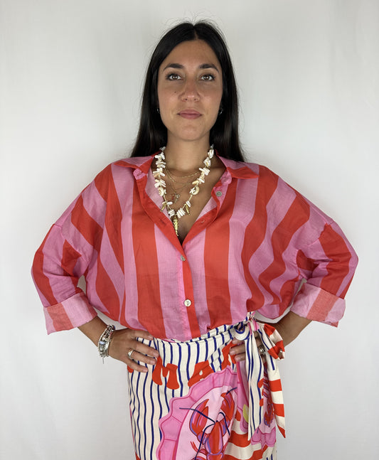 CAMICIA RIGHE ARANCIO|ROSA