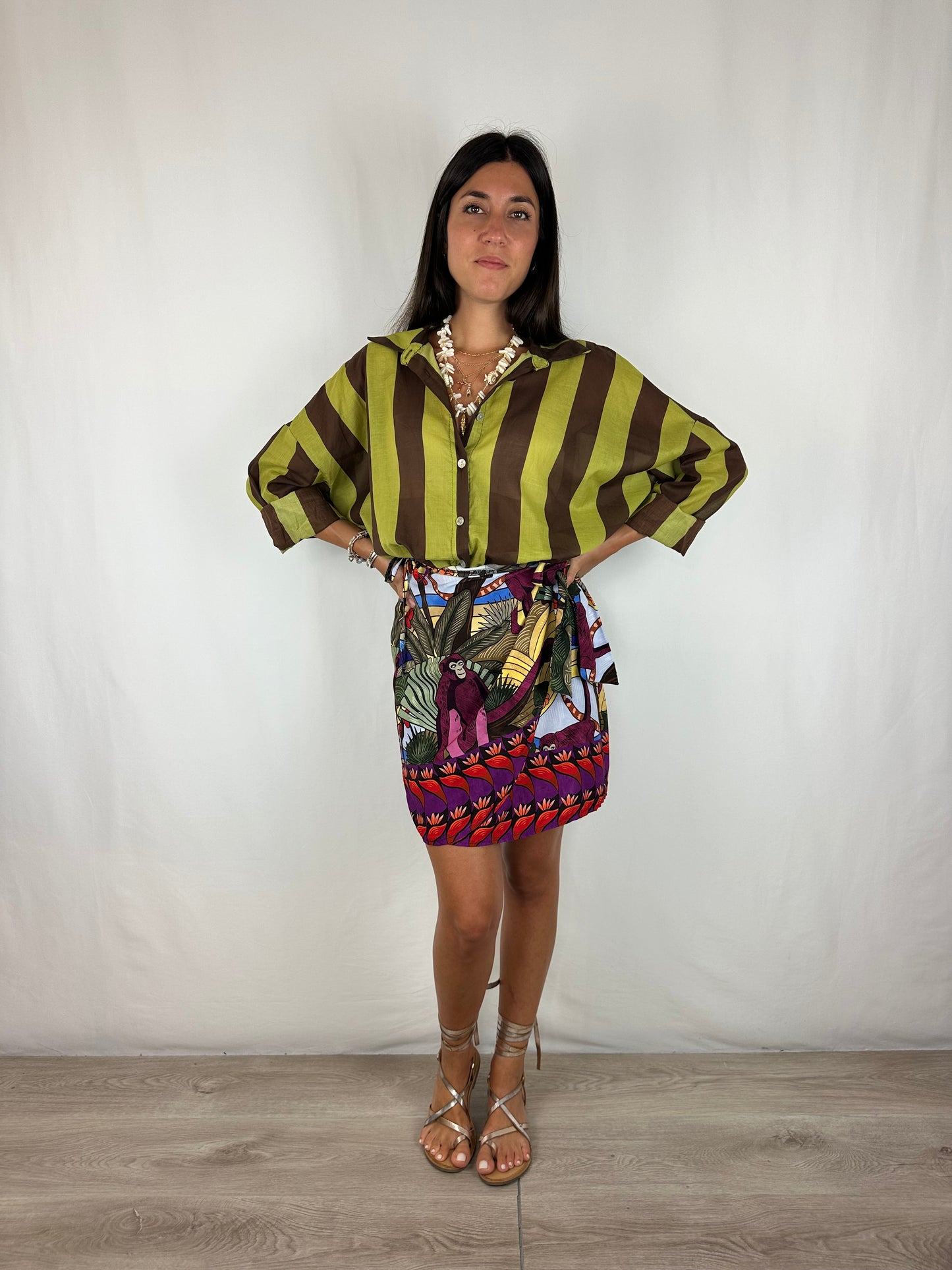 CAMICIA RIGHE VERDE ACIDO|MARRONE