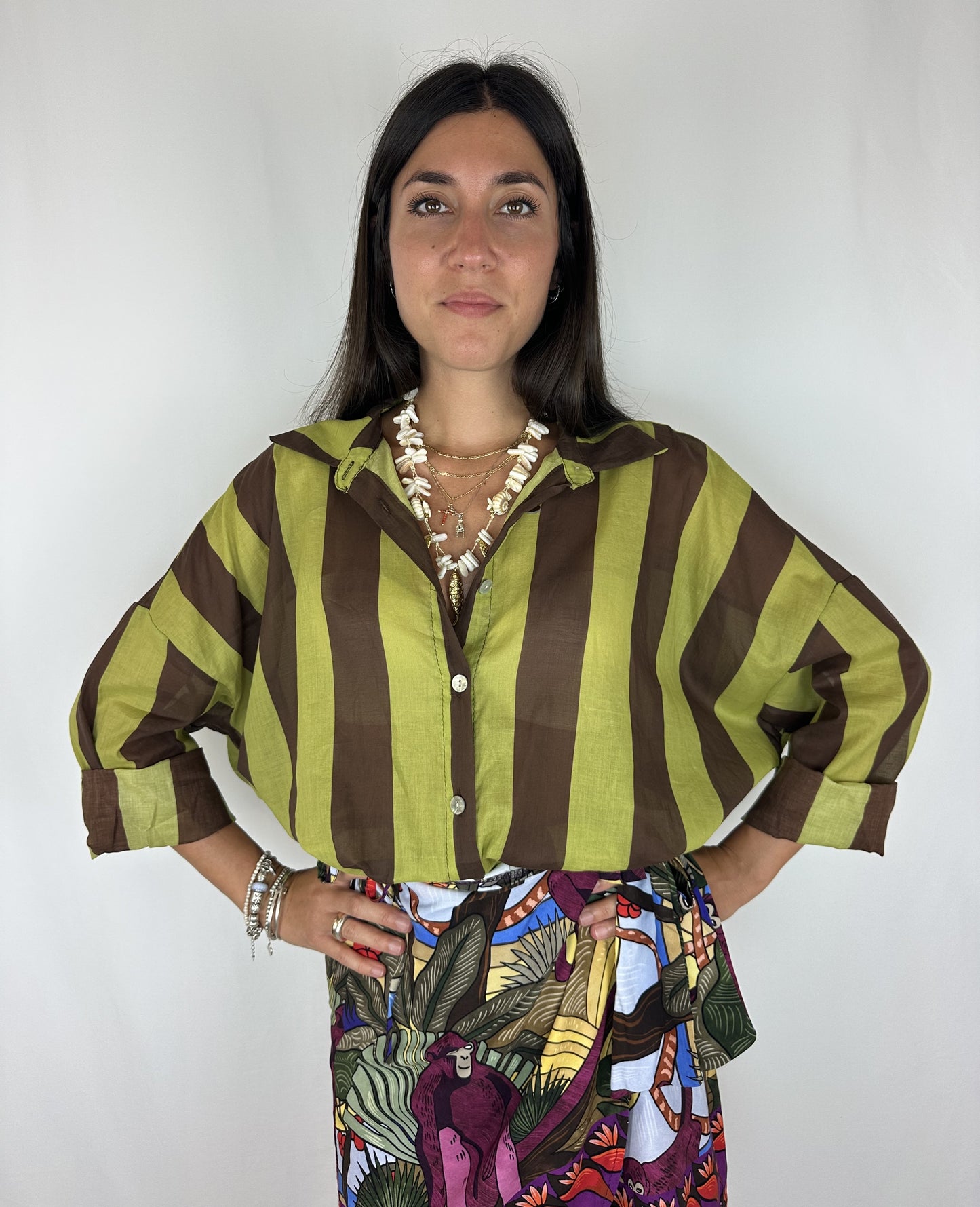 CAMICIA RIGHE VERDE ACIDO|MARRONE