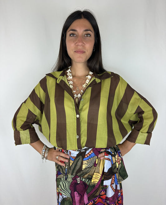 CAMICIA RIGHE VERDE ACIDO|MARRONE