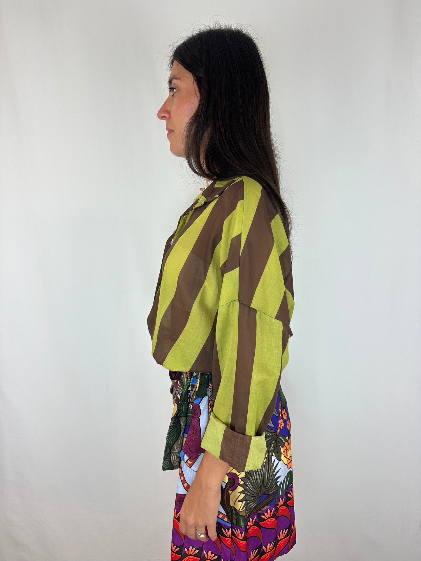 CAMICIA RIGHE VERDE ACIDO|MARRONE
