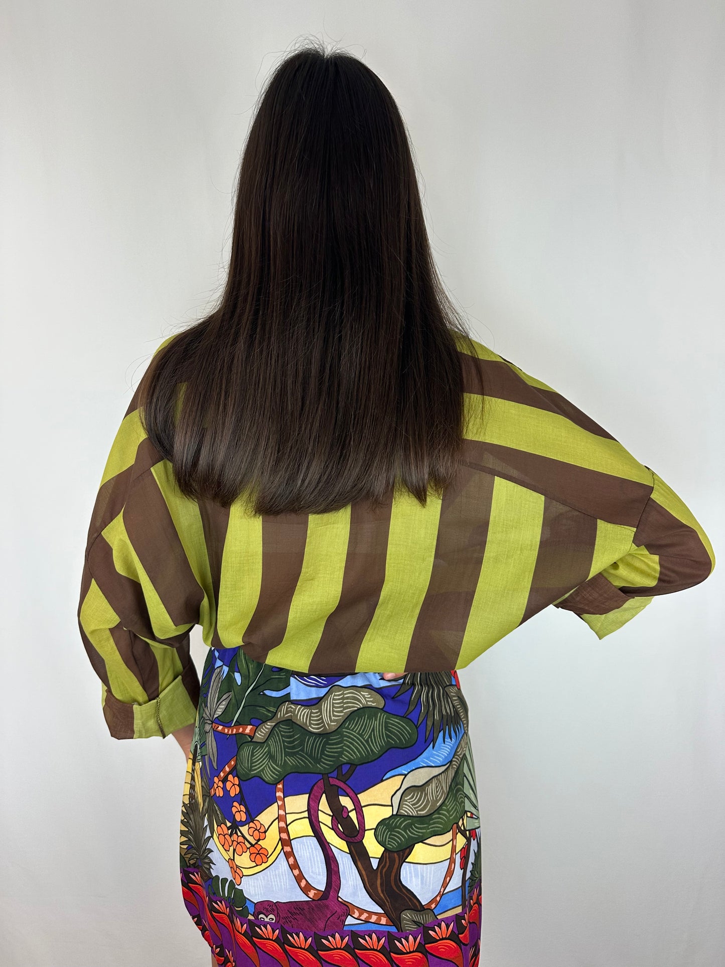CAMICIA RIGHE VERDE ACIDO|MARRONE