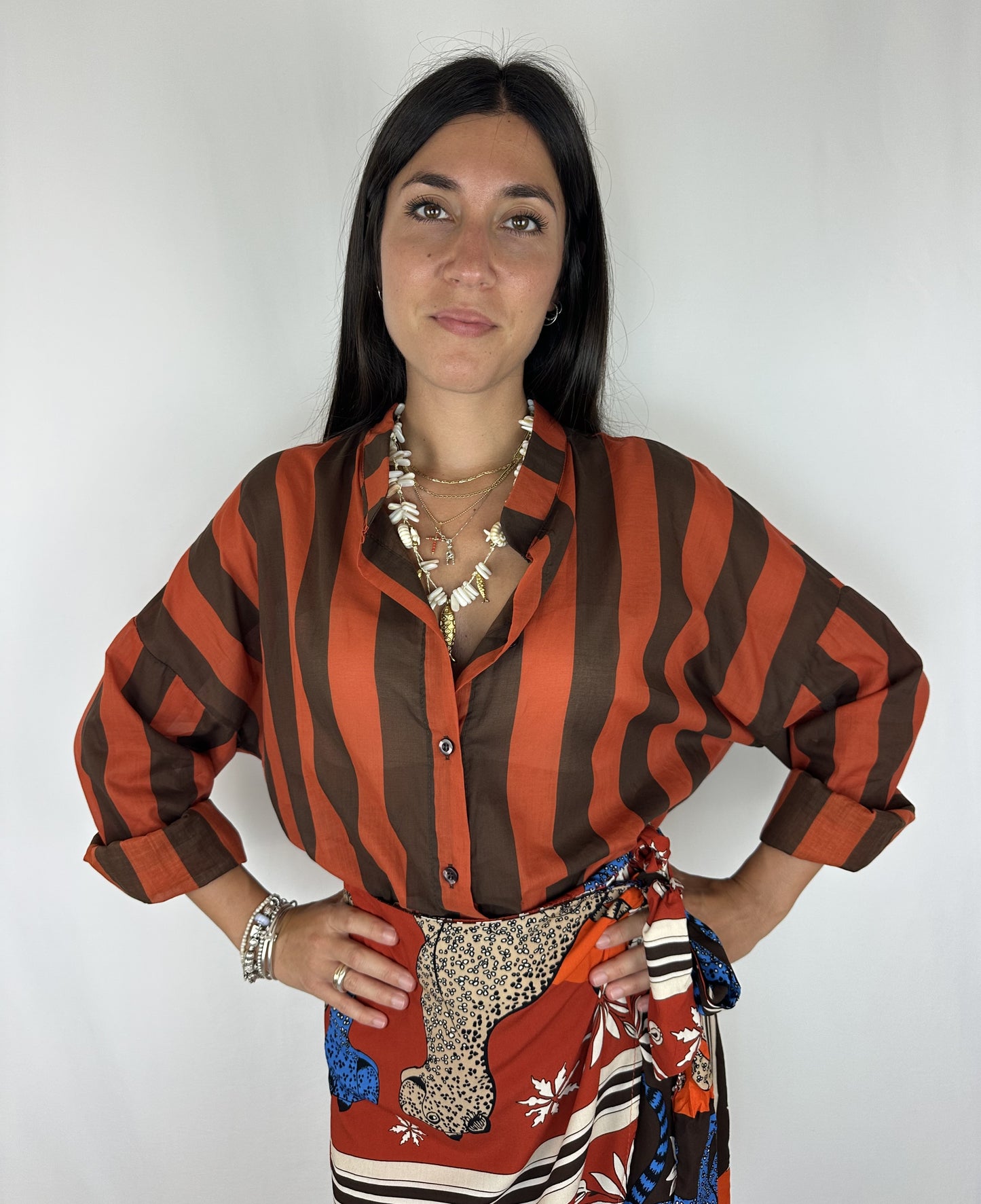CAMICIA A RIGHE COCCIO|MARRONE