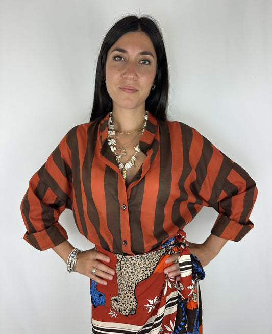 CAMICIA A RIGHE COCCIO|MARRONE