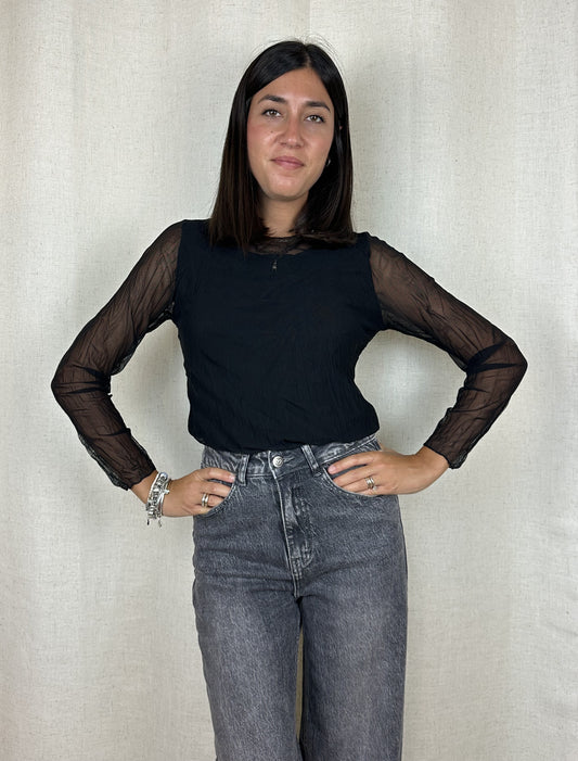MAGLIA NERA SEMITRASPARENTE