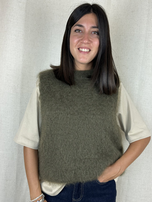 GILET IN LANA VERDE OLIVA