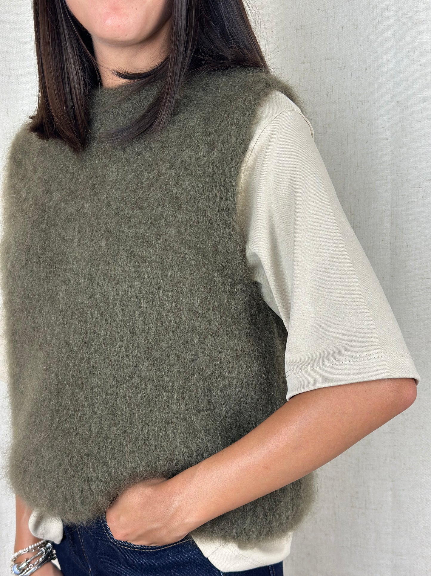 GILET IN LANA VERDE OLIVA