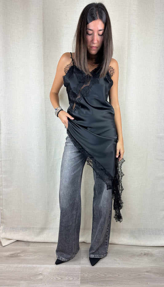 ABITO SATIN E PIZZO NERO