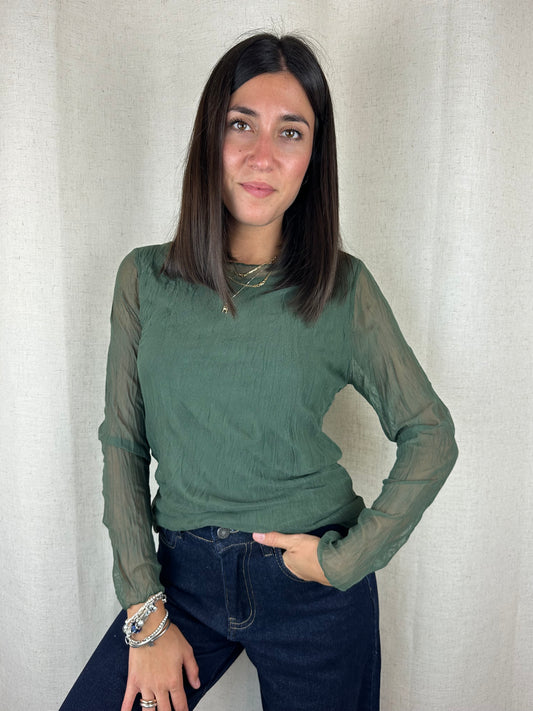 MAGLIA VERDE OLIVA SEMITRASPARENTE